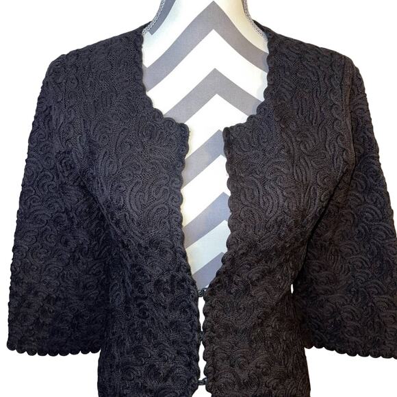 Nine West Vintage Knit Bolero Jacket Wool Blend Black Scalloped Detail Medium - Picture 4 of 7